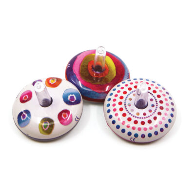 Mini Retro Spinning Tin Top 'Esperides’ (1 display with 18 pcs, 3 designs)