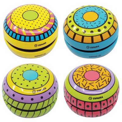 Tin Yo-Yo with Free Spin 'Funky Party' (1 display with 12 pcs, 4 designs)