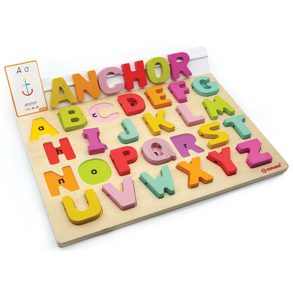Wooden Alphabet Puzzle with 50 Flash Cards - 