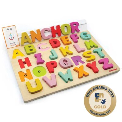 Wooden Alphabet Puzzle with 50 flash cards "My first English Words"