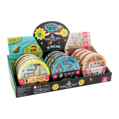 Complete Display Wooden Double Disc Maze Collection (1 display with 12 pcs, 3 designs)