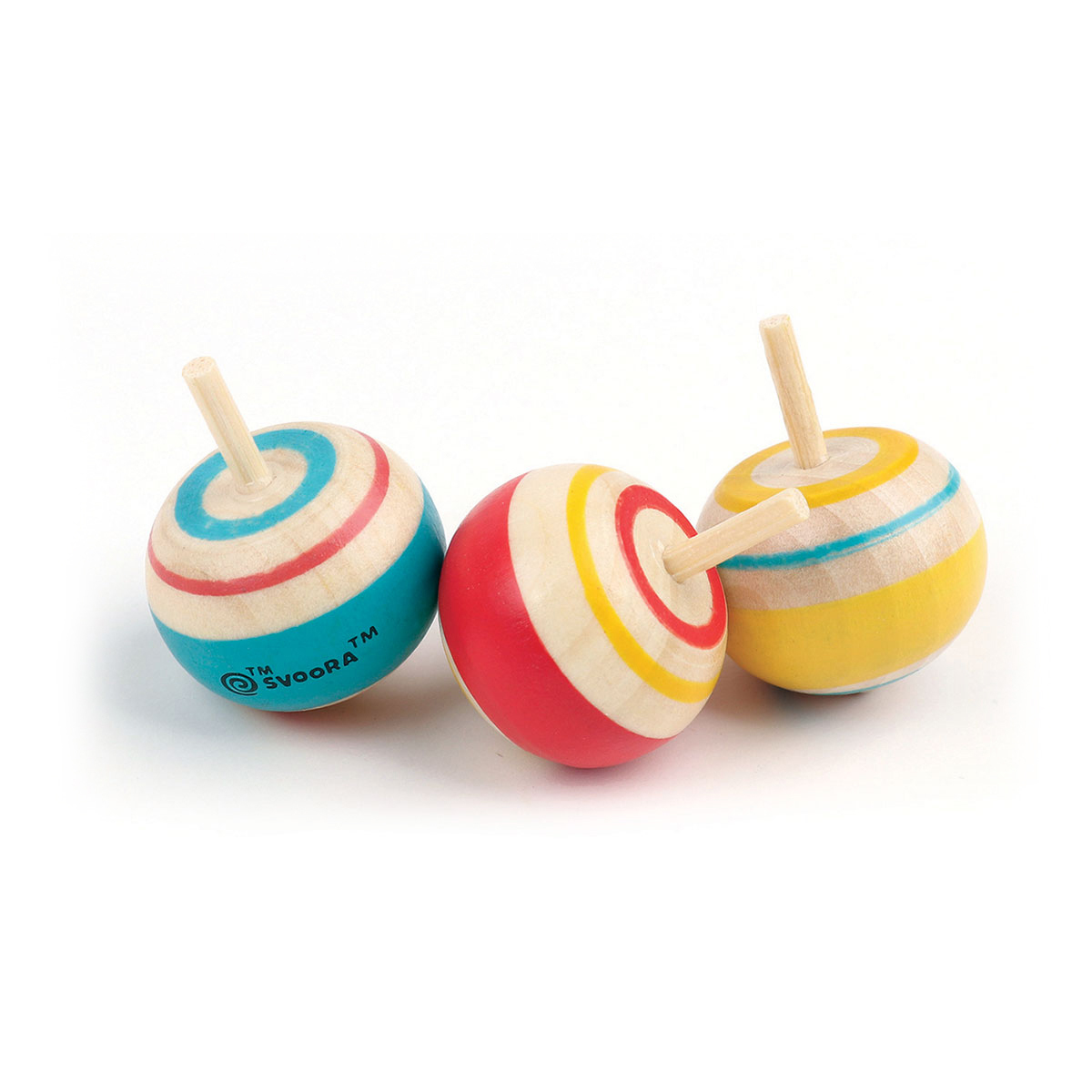 Round Wooden Spinning Tops - in 3 colourful designs | SVOORA