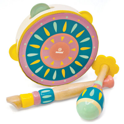 Wooden Musical Set 'Peacock' with Tambourine, Maraca and mini Flute