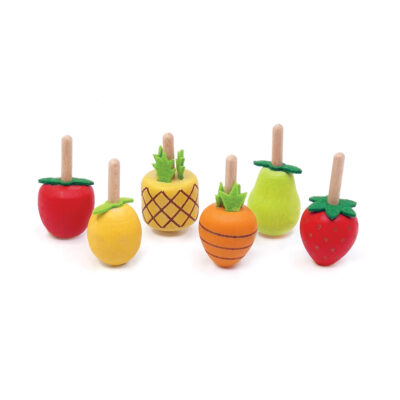 Wooden Spinning Top 'Fruits' (1 display with 24 pcs, 6 designs)